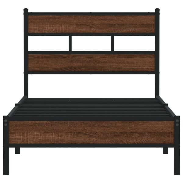 vidaXL Bed Frame Brown oak Steel, Engineered Wood Twin Bed Frame