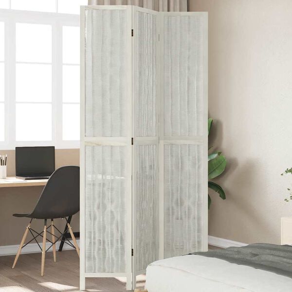 vidaXL Room Divider 3 Panels White Solid Wood Paulownia