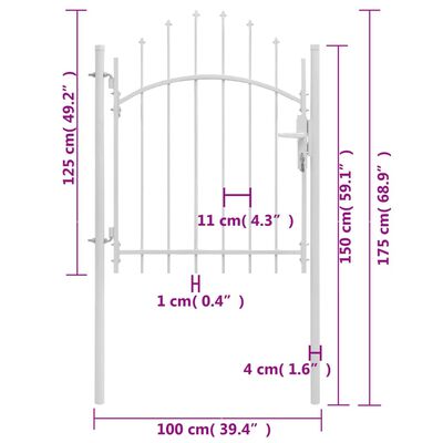 vidaXL Garden Gate Steel 39.4"x68.9" White