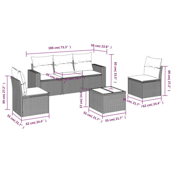 vidaXL Garden Sofa Set Black PE rattan, tempered glass, powder-coated steel