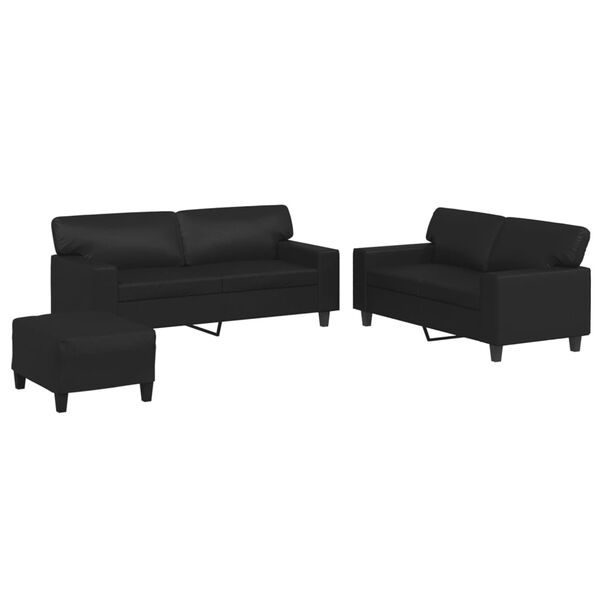 vidaXL Sofa Set Black Faux leather 2-seater Sofa Set Rectangular