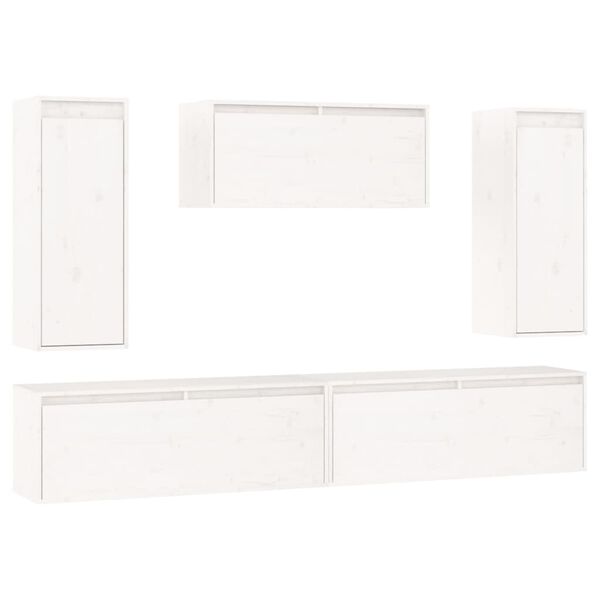 vidaXL TV Cabinet Set of 5 White Solid pine wood Multiple sizes