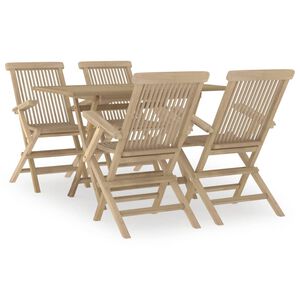 vidaXL Garden Dining Set Grey Solid teak wood 5-piece set Foldable