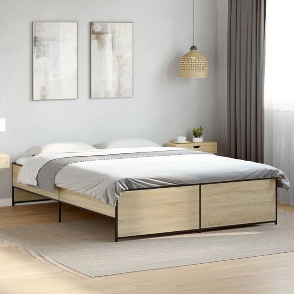 vidaXL Bed Frame Sonoma Oak Engineered Wood 55.1 x 78.7 in Durable