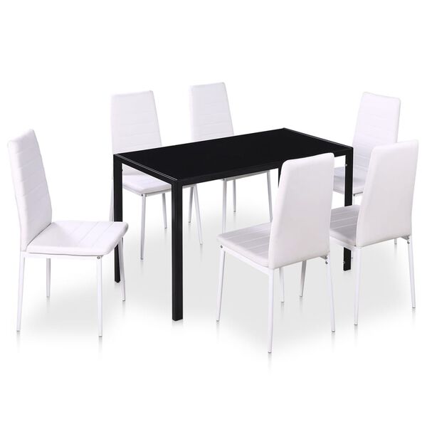 vidaXL Table Black and White Tempered Glass, Iron, Artificial Leather