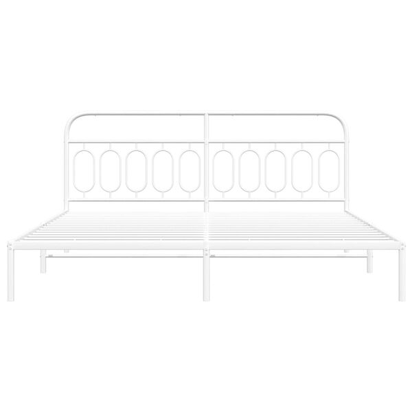 vidaXL Bed Frame White Steel 79 x 79 in Bed Frame Rectangular Modern