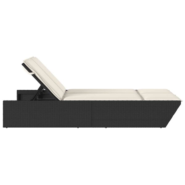 vidaXL Double Sun Lounger Black and Cream White PE Rattan Double