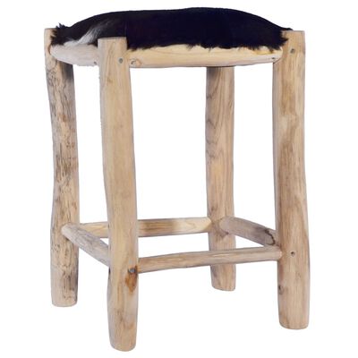 vidaXL Bar Stool Real Goat Leather and Solid Teak Wood