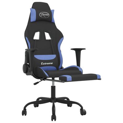 vidaXL Massage Gaming Chair with Footrest Black and Blue Fabric