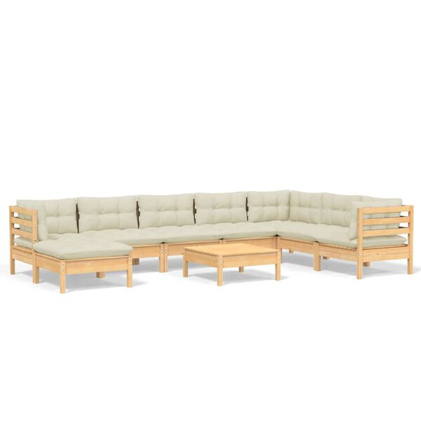 vidaXL Garden Lounge Set Cream Solid pine wood, fabric (100% polyester)