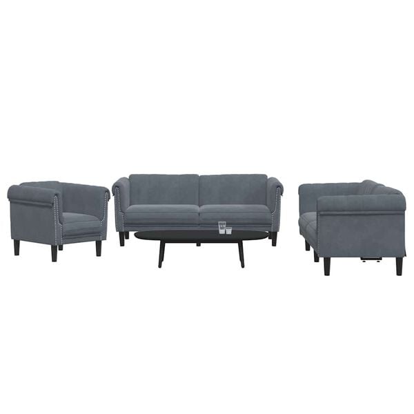 vidaXL Sofa Set Dark grey Velvet (100% polyester), plywood, solid wood