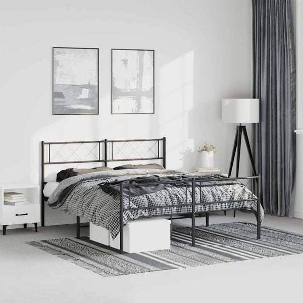 vidaXL Metal Bed Frame Black Powder-Coated Steel 5FT King Size