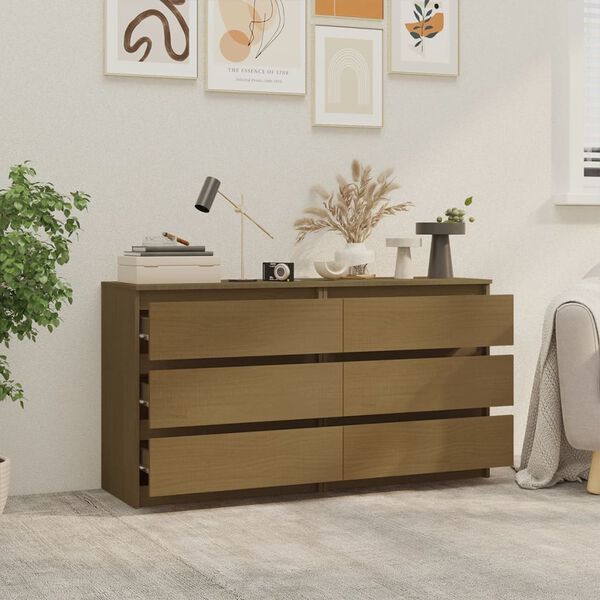 vidaXL Bedside Cabinet Set of 2 Honey Brown Solid Pinewood Medium