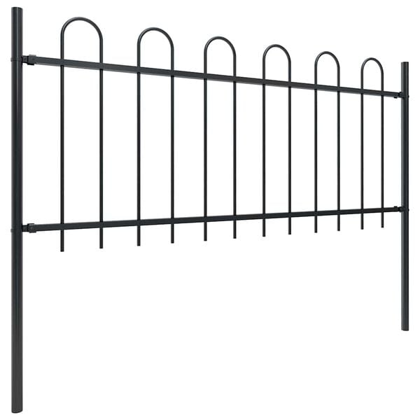 vidaXL Garden Fence with Hoop Top Steel 211.4"x31.5" Black