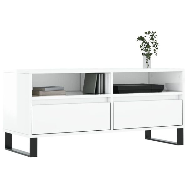 vidaXL TV Cabinet High gloss white Engineered wood, iron Medium