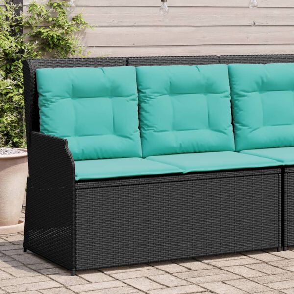 vidaXL Reclining Patio Bench Black Turquoise PE rattan 2-seater