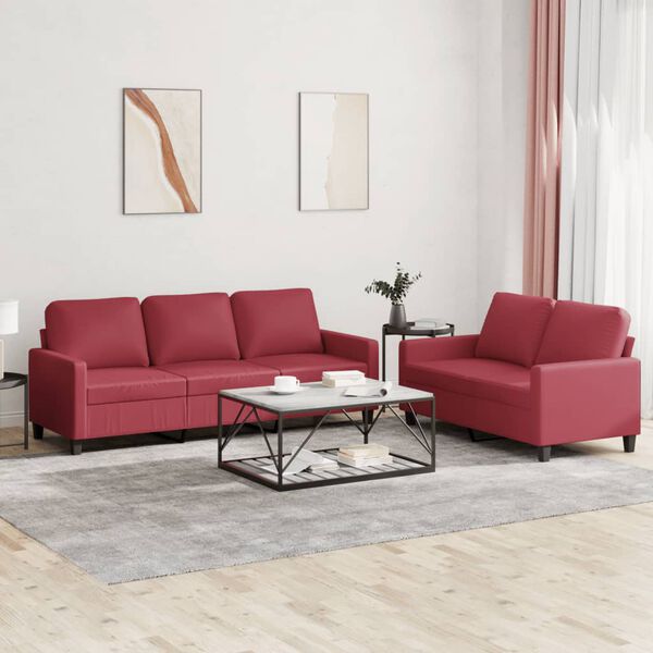 vidaXL Sofa Set Wine Red Faux Leather 2-seater, 3-seater Sofa Set