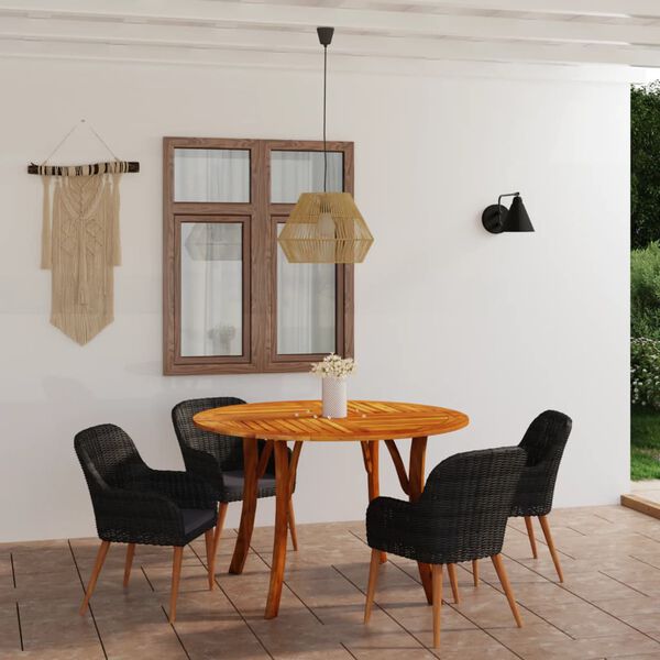 vidaXL Dining Set Black Solid Acacia Wood Compact Sturdy Round