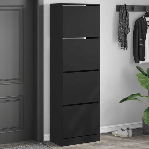 vidaXL Shoe Cabinet Black Engineered wood Tall Shoe Cabinet