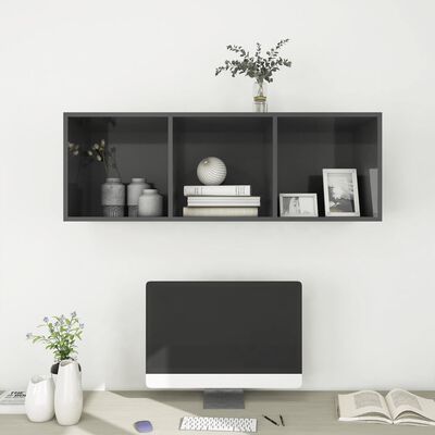 vidaXL Wall-mounted TV Cabinet High Gloss Gray 14.6"x14.6"x42.1" Chipboard