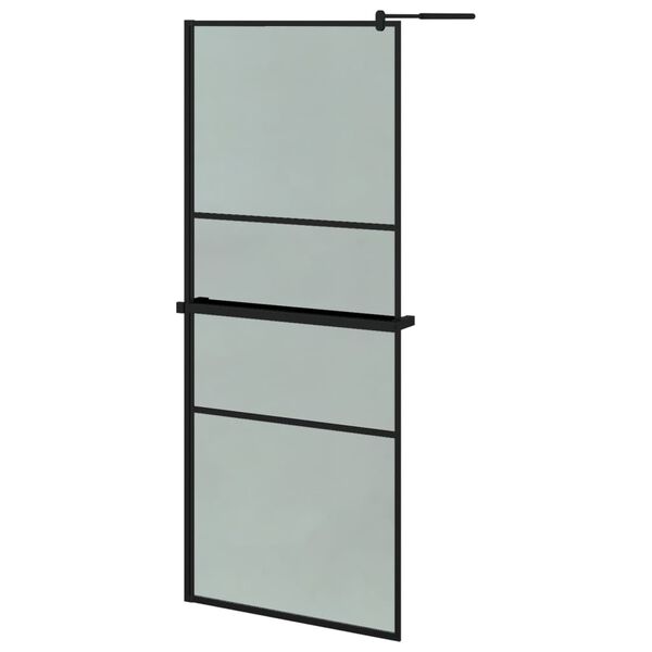 vidaXL Walk-in Shower Wall with Shelf Black 35.4"x76.8" ESG Glass&Aluminum