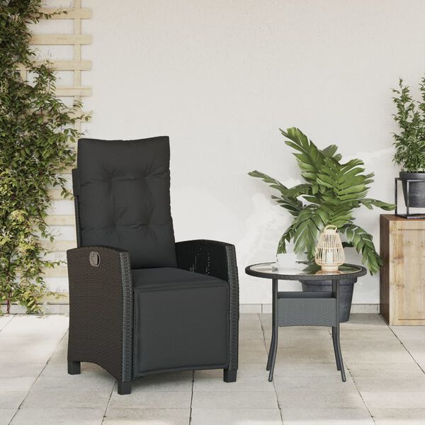 vidaXL Reclining Garden Chair Black PE Rattan Adjustable Footrests