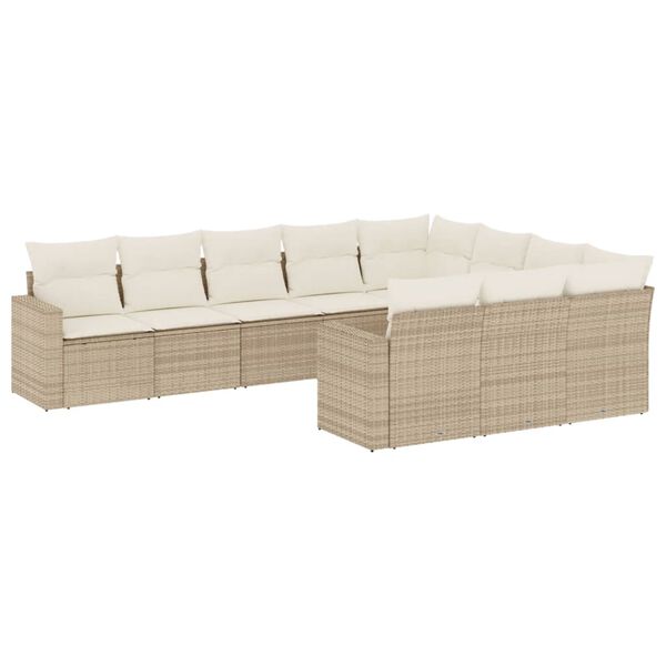 vidaXL Garden Sofa Set Beige PE rattan, powder-coated steel Large