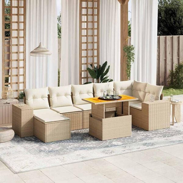 vidaXL Garden Sofa Set Beige PE Rattan Large Adjustable Armrests