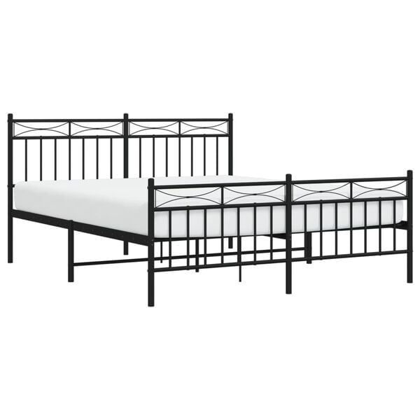 vidaXL Bed Frame Black Powder-Coated Steel Double Bed Frame