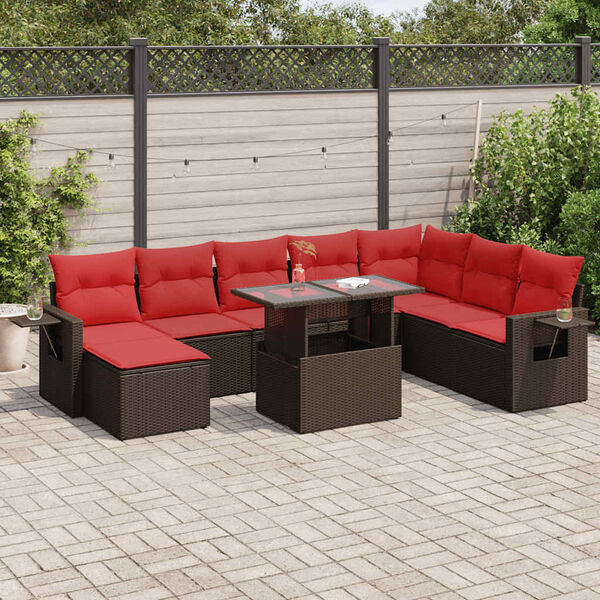 vidaXL 9 Piece Patio Sofa Set with Cushions Brown Poly Rattan Acacia