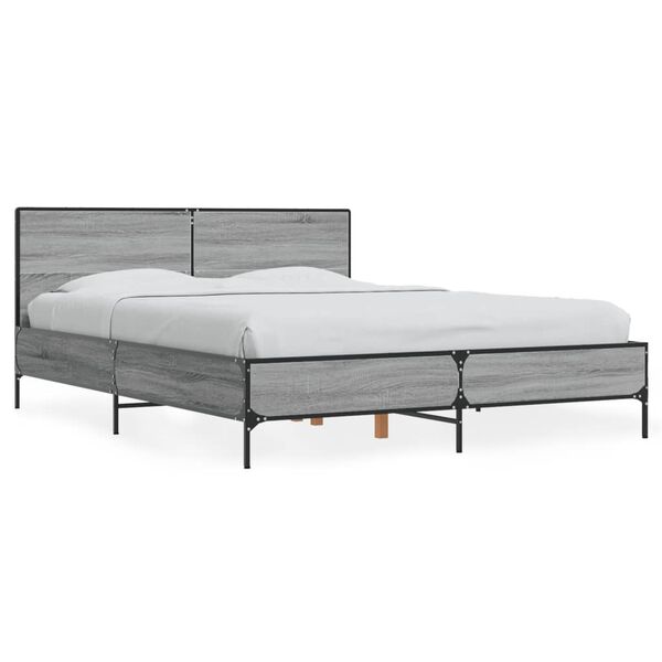 vidaXL Bed Frame Grey Sonoma Engineered Wood, Metal, Plywood Slats