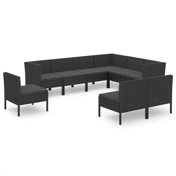 vidaXL Garden Lounge Set Black PE rattan, powder-coated steel, polyester