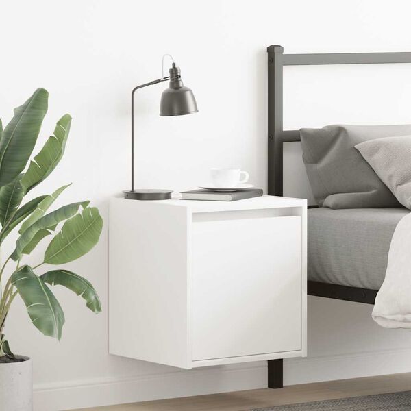 vidaXL Wall-mounted Bedside Cabinet White Engineered wood Standard