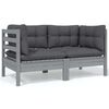 vidaXL Garden Lounge Set Grey Solid pine wood, 100% polyester fabric