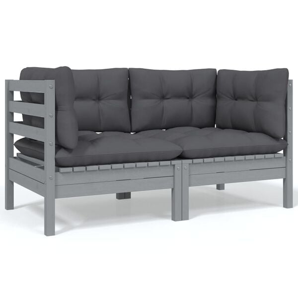 vidaXL Garden Lounge Set Grey Solid pine wood, 100% polyester fabric