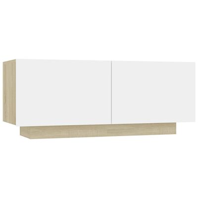 vidaXL TV Cabinet White and Sonoma Oak 39.4"x14"x16" Chipboard