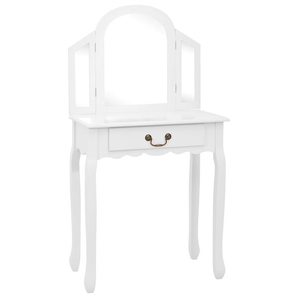 vidaXL Dressing Table with Stool White 25.6x14.2x50.4" Paulownia Wood MDF