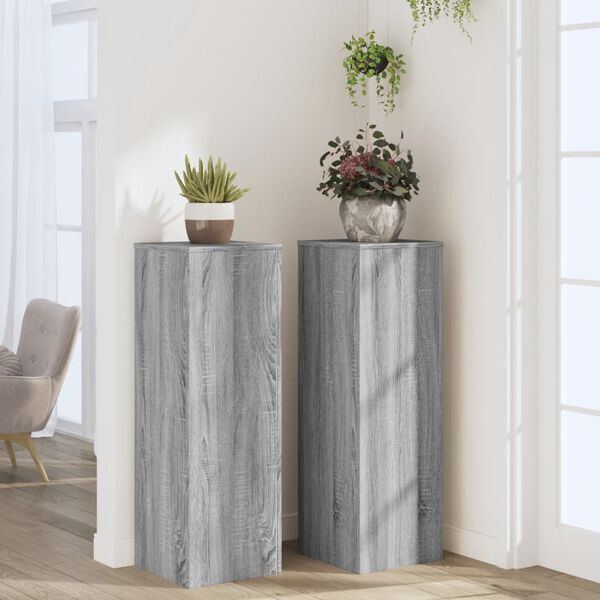 vidaXL Plant Stand Set of 2 Grey Sonoma Engineered Wood Tall