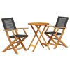 vidaXL Bistro Set Black Poly Rattan, Solid Acacia wood with an oil finish