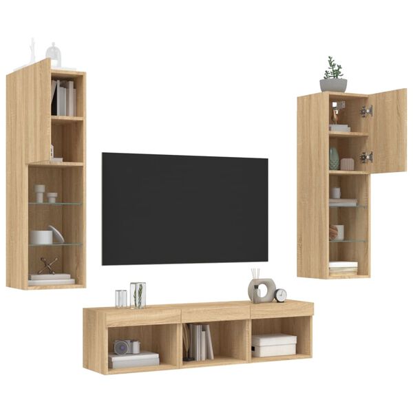 vidaXL TV Wall Unit Set of 5 Sonoma Oak Engineered Wood, Glass Medium