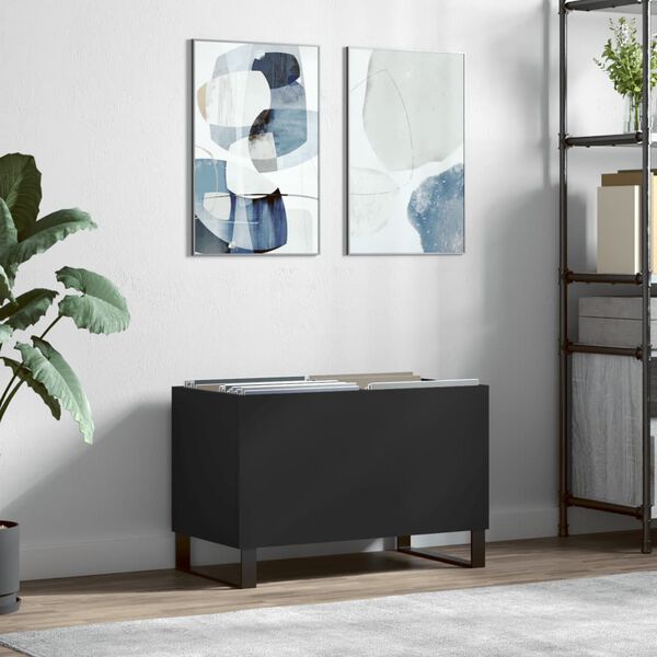 vidaXL Record Cabinet Black Engineered wood, iron Medium Cabinet