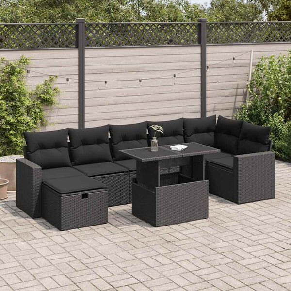 vidaXL Garden Sofa Set Black Poly Rattan 8 Piece Set Modular