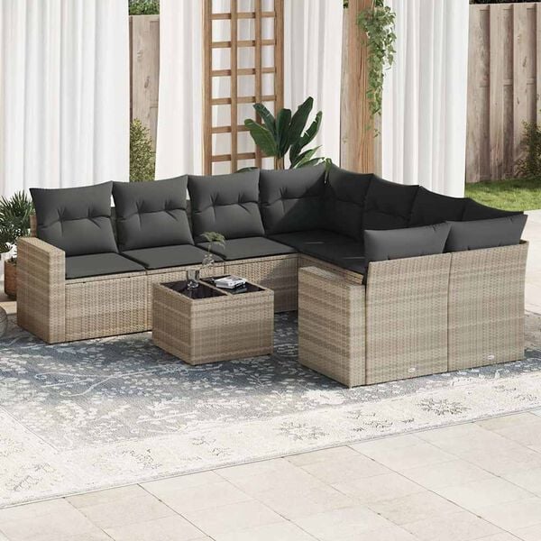 vidaXL Garden Sofa Set Light grey PE rattan Large Modular