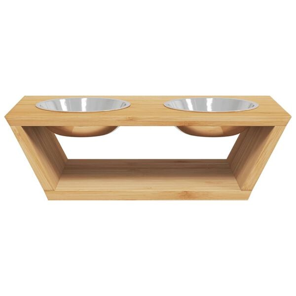 vidaXL Raised Dog Bowl Clear Bamboo and Stainless Steel Medium Durable