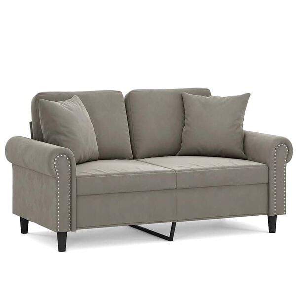 vidaXL 2-Seater Sofa with Pillows&Cushions Light Gray 47.2" Velvet