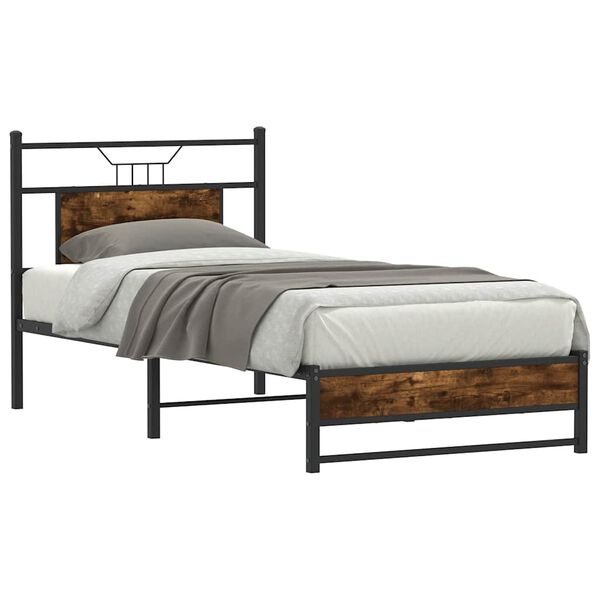 vidaXL Bed Frame Smoked Oak Engineered Wood and Steel Small Single