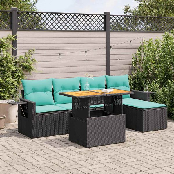 vidaXL 6 Piece Patio Sofa Set with Cushions Black Poly Rattan