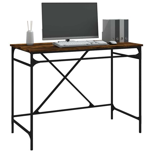 vidaXL Desk Smoked Oak Engineered Wood 39.4 x 19.7 x 29.5 in Industrial