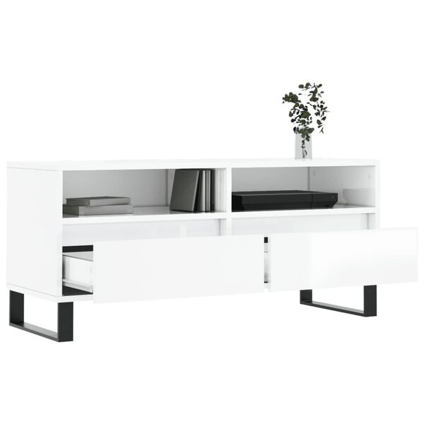 vidaXL TV Cabinet High gloss white Engineered wood, iron Medium