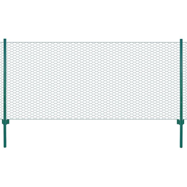vidaXL Wire Mesh Fence with Posts Steel 82'x1.6' Green